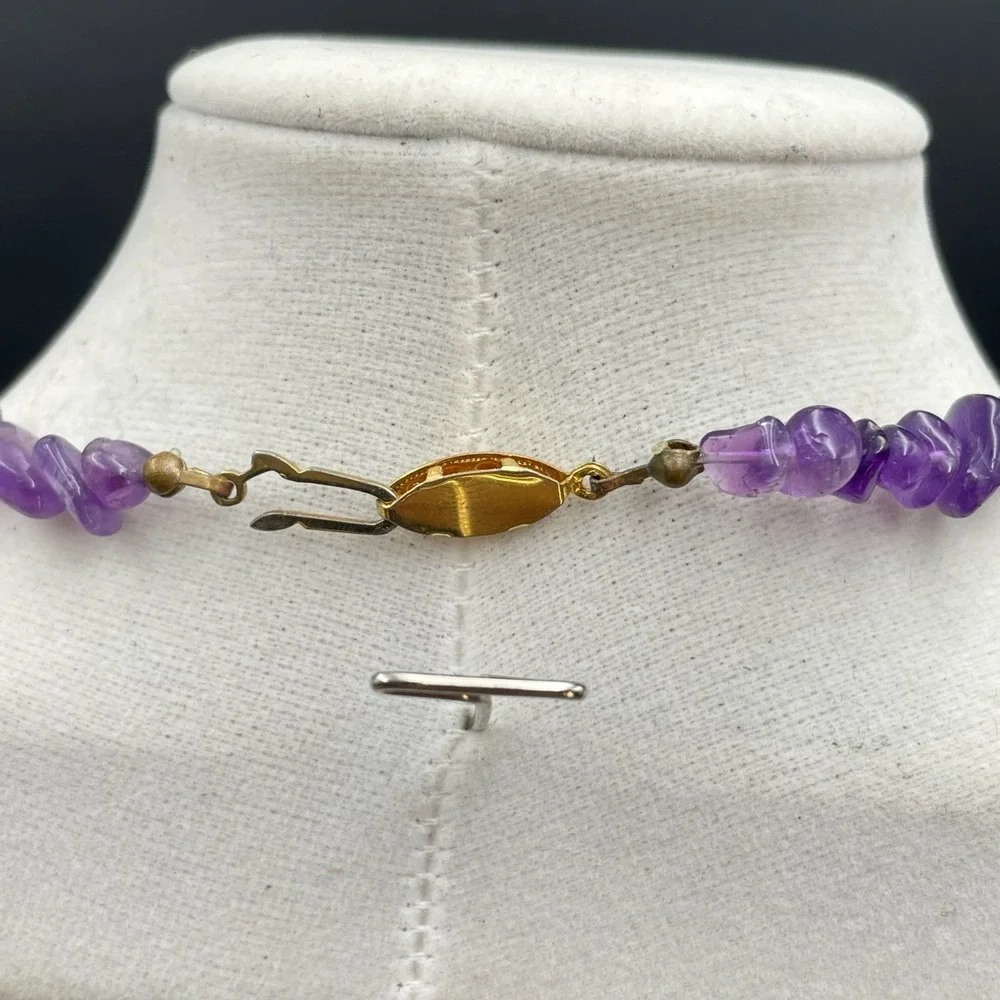 VTG‎ Purple Amethyst Chip Bead Necklace Natural Stone Strand Boho Clavicle Look